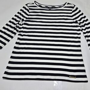 Jones New York Black and White Striped Long Sleeve Top